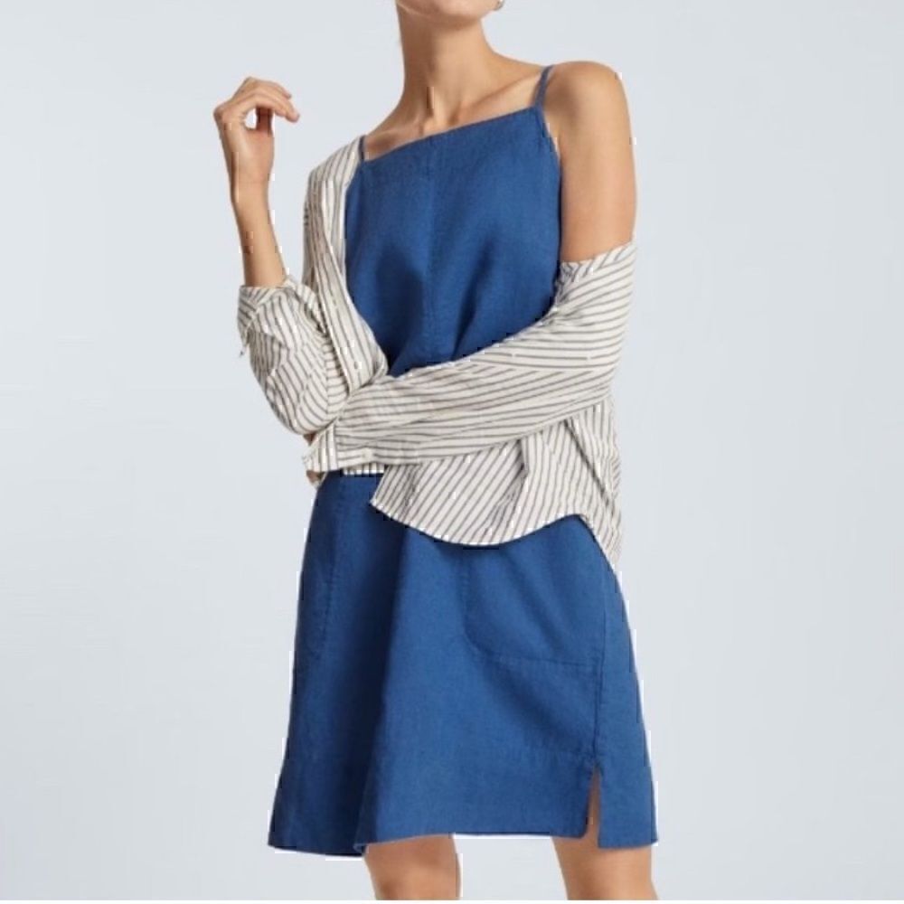 NWT Everlane The Linen Apron Dress Blue Small Sustainable - Picture 2 of 5